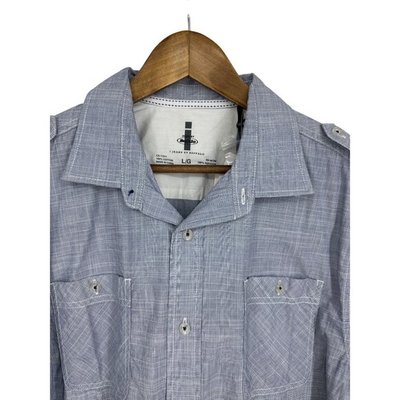 Jeans By Buffalo Rafael Mens Blue Chambray Button Down Shirt Long Sleeve Size L - Picture 2 of 11